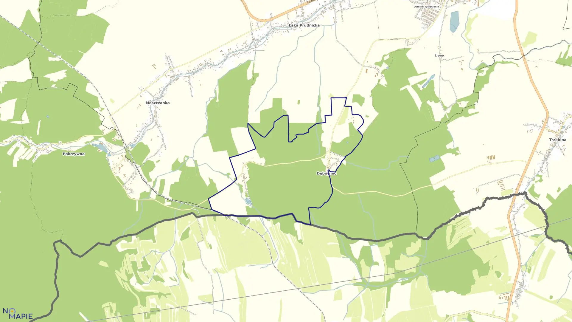 Mapa obrębu DĘBOWIEC w gminie Prudnik